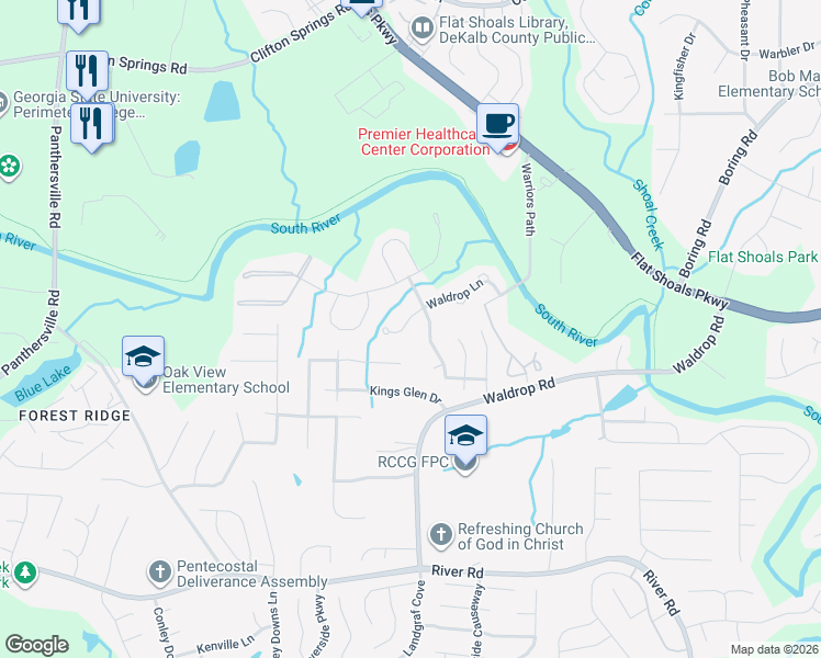 map of restaurants, bars, coffee shops, grocery stores, and more near 3153 Kingswood Glen in Decatur