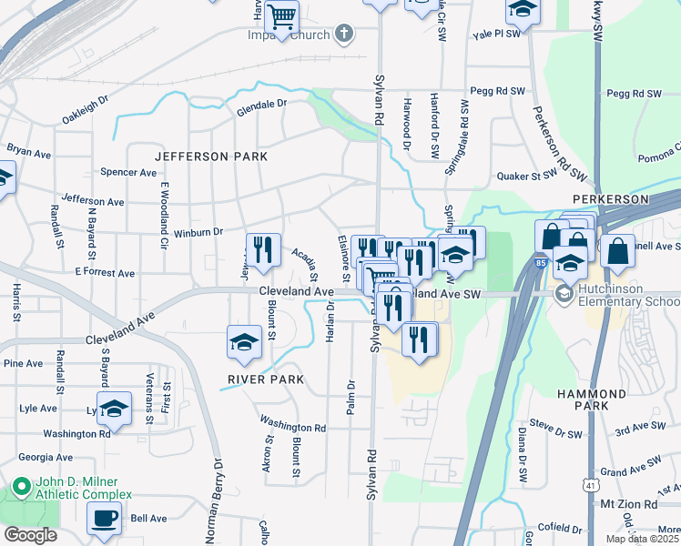 map of restaurants, bars, coffee shops, grocery stores, and more near 2660 Elsinore Street in Atlanta
