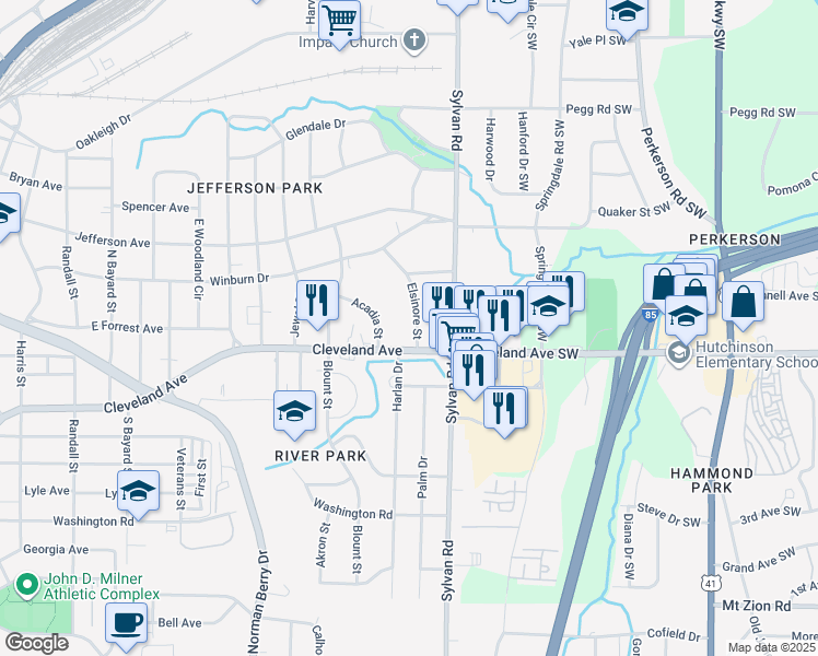 map of restaurants, bars, coffee shops, grocery stores, and more near 2660 Elsinore Street in Atlanta