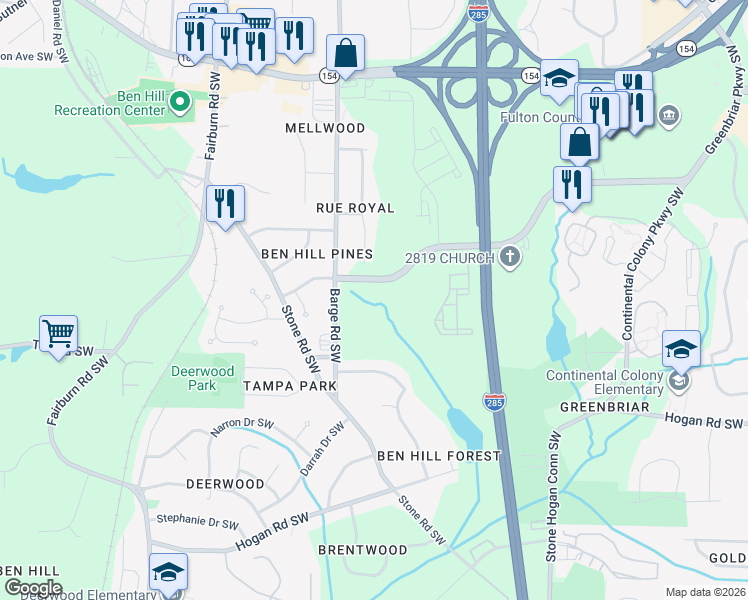 map of restaurants, bars, coffee shops, grocery stores, and more near 3780 Greenbriar Parkway Southwest in Atlanta