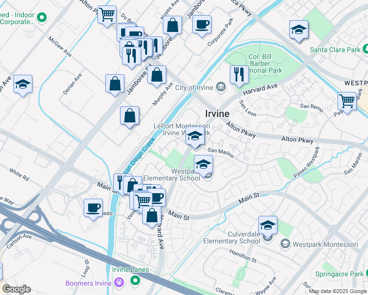 map of restaurants, bars, coffee shops, grocery stores, and more near in Irvine