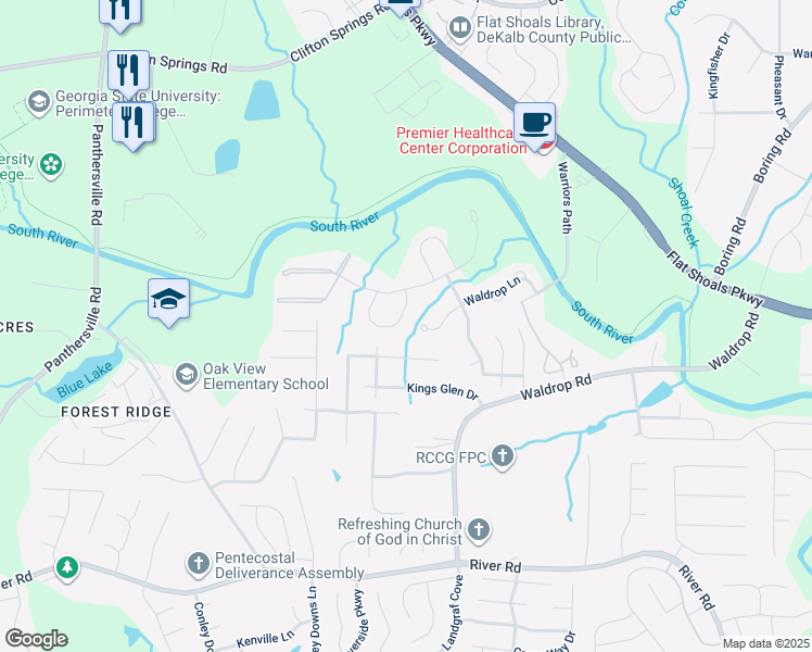 map of restaurants, bars, coffee shops, grocery stores, and more near 3535 Waldrop Trail in Decatur