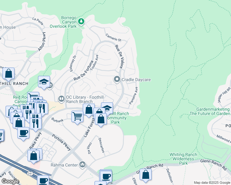 map of restaurants, bars, coffee shops, grocery stores, and more near 347 Chaumont Circle in Lake Forest