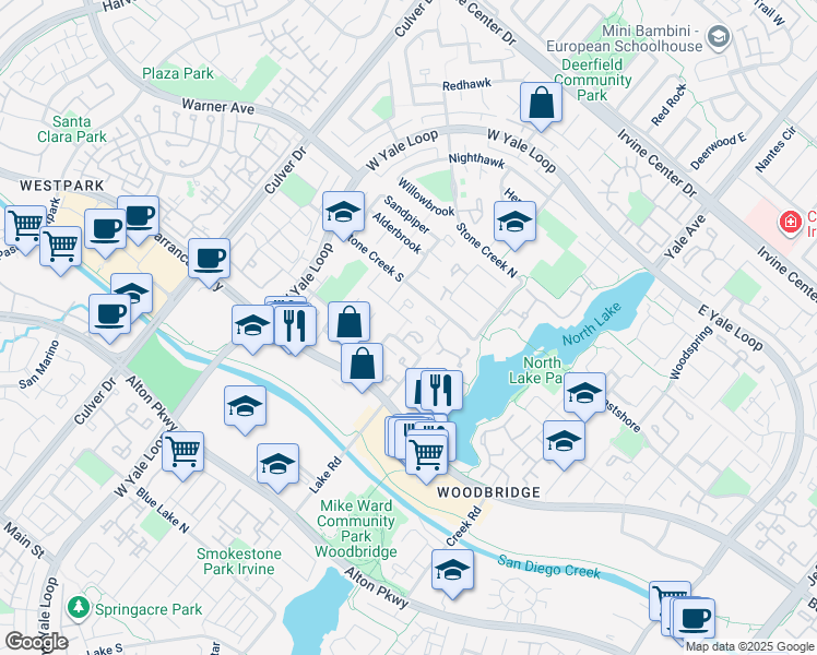 map of restaurants, bars, coffee shops, grocery stores, and more near 9 Clover in Irvine