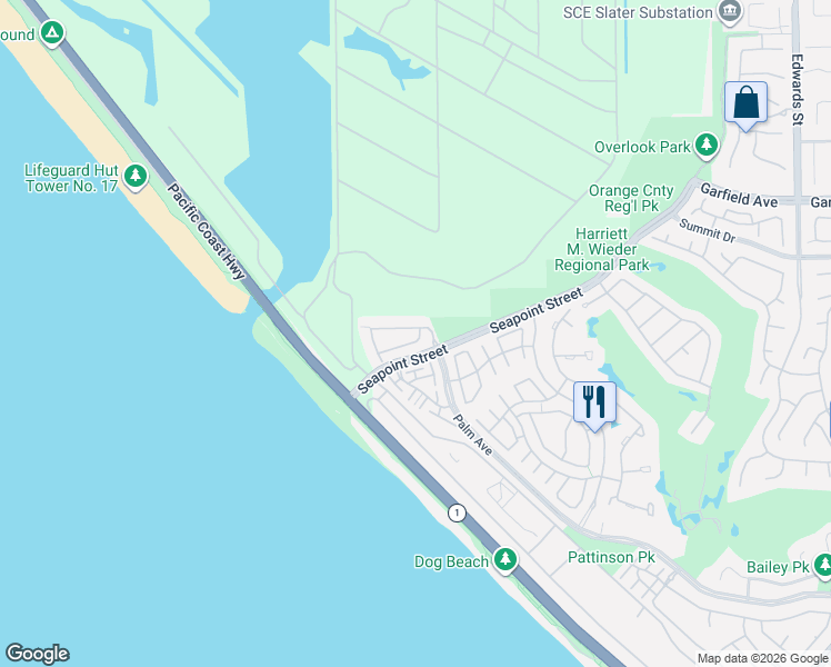 map of restaurants, bars, coffee shops, grocery stores, and more near 5711 Ocean Terrace Drive in Huntington Beach