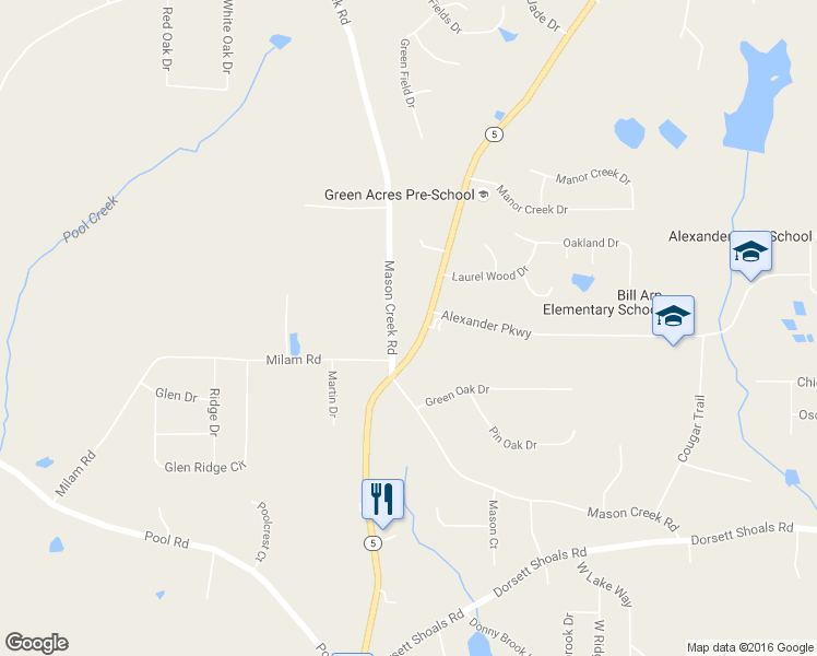 map of restaurants, bars, coffee shops, grocery stores, and more near 4515 Highway 5 in Douglasville