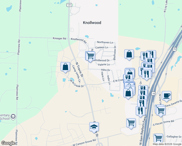 map of restaurants, bars, coffee shops, grocery stores, and more near 4901 Knollwood Drive in Knollwood