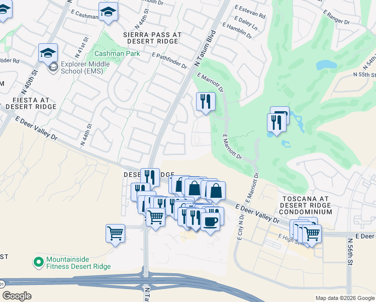 map of restaurants, bars, coffee shops, grocery stores, and more near 21619 North 48th Place in Phoenix