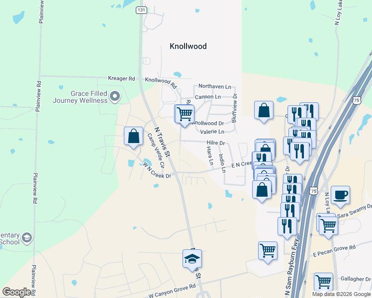 map of restaurants, bars, coffee shops, grocery stores, and more near 4901 Knollwood Drive in Knollwood