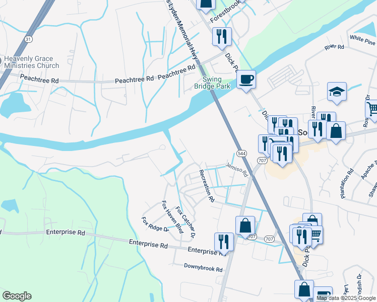 map of restaurants, bars, coffee shops, grocery stores, and more near 5735 Recreation Road in Myrtle Beach