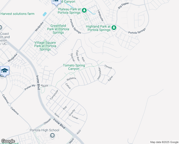 map of restaurants, bars, coffee shops, grocery stores, and more near 58 Sagan Way in Irvine