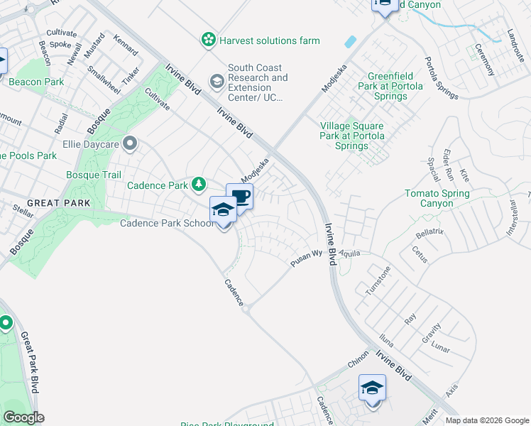 map of restaurants, bars, coffee shops, grocery stores, and more near in Irvine