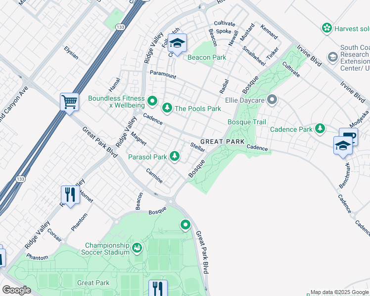 map of restaurants, bars, coffee shops, grocery stores, and more near 112 Menkar in Irvine