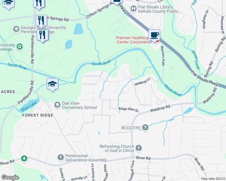 map of restaurants, bars, coffee shops, grocery stores, and more near 3516 Waldrop Trail in Decatur