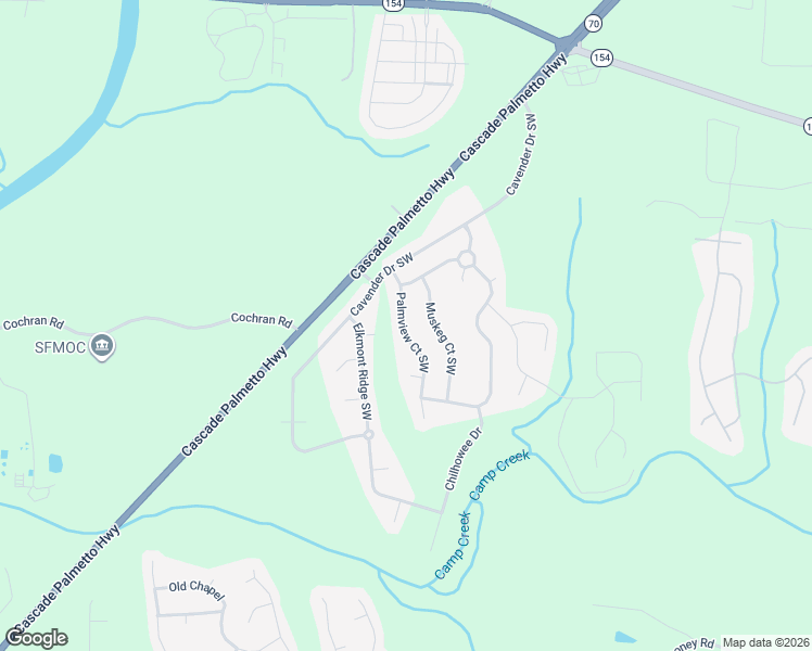 map of restaurants, bars, coffee shops, grocery stores, and more near 2728 Palmview Court Southwest in Atlanta