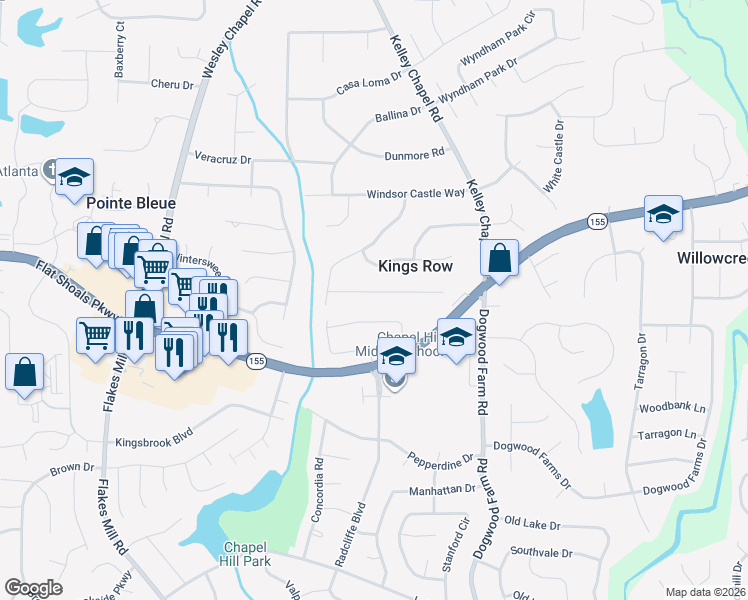 map of restaurants, bars, coffee shops, grocery stores, and more near 4133 Tattershall Drive in Decatur
