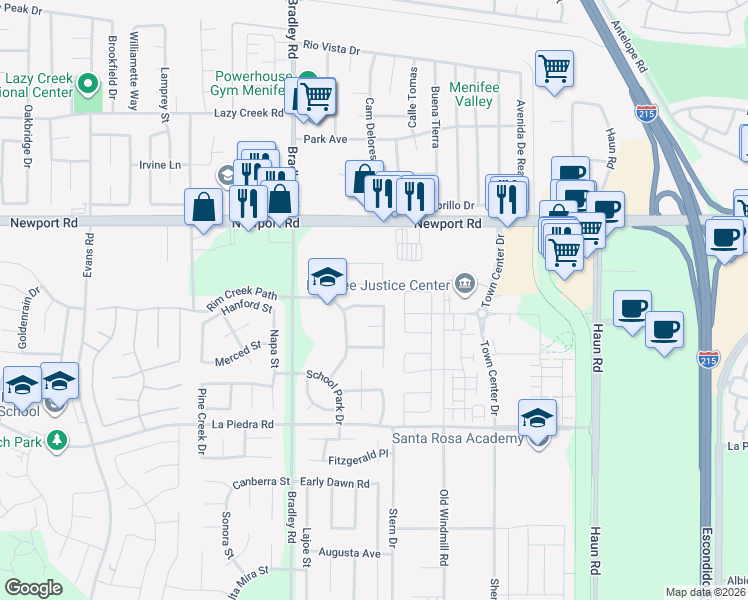 map of restaurants, bars, coffee shops, grocery stores, and more near 27201 Kepler Street in Menifee