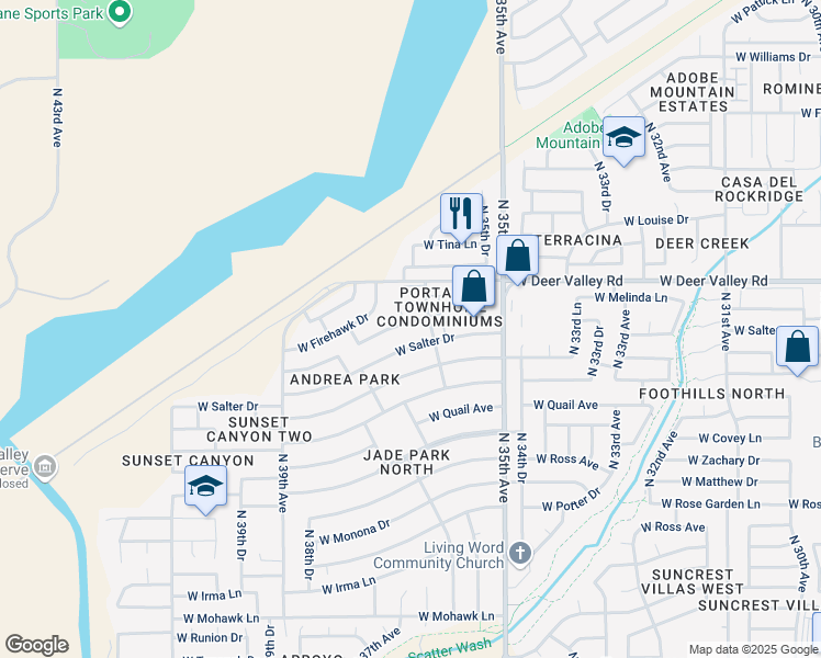 map of restaurants, bars, coffee shops, grocery stores, and more near 3610 West Melinda Lane in Glendale