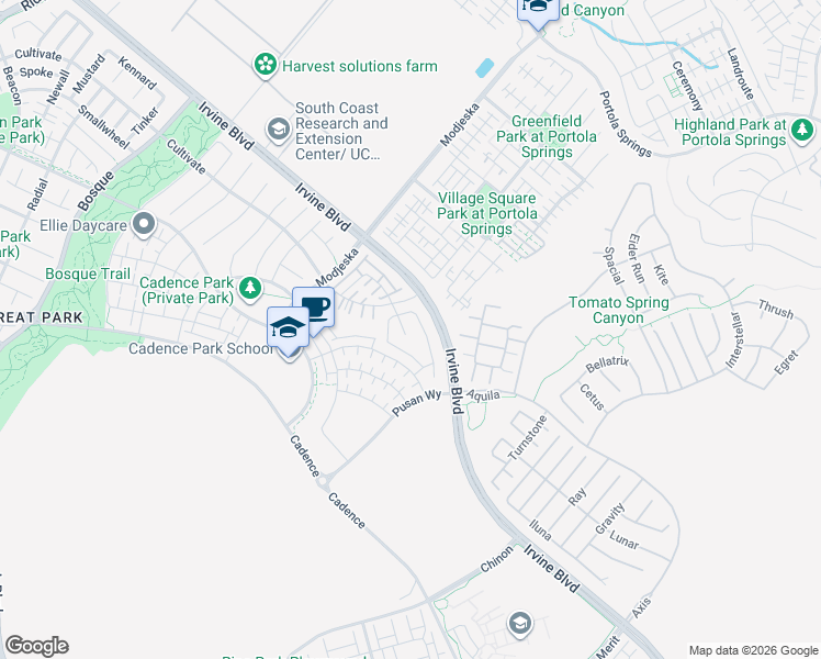map of restaurants, bars, coffee shops, grocery stores, and more near 216 Stage in Irvine