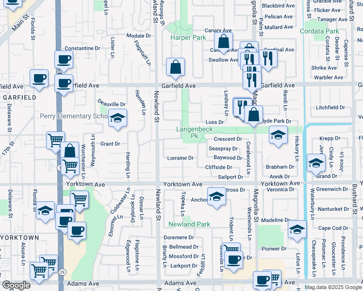 map of restaurants, bars, coffee shops, grocery stores, and more near 8632 Naples Drive in Huntington Beach