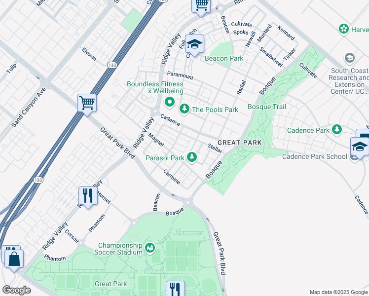 map of restaurants, bars, coffee shops, grocery stores, and more near 160 Terrapin in Irvine