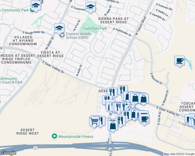 map of restaurants, bars, coffee shops, grocery stores, and more near 4607 East Abraham Lane in Phoenix