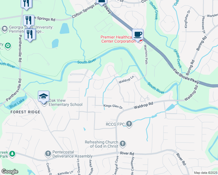 map of restaurants, bars, coffee shops, grocery stores, and more near 3911 Waldrop Lane in Decatur