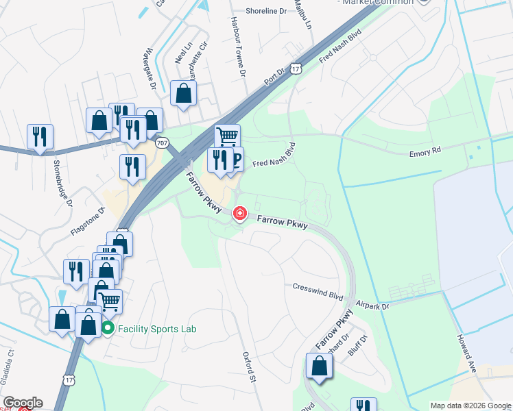 map of restaurants, bars, coffee shops, grocery stores, and more near 2749 Agnes Way in Myrtle Beach