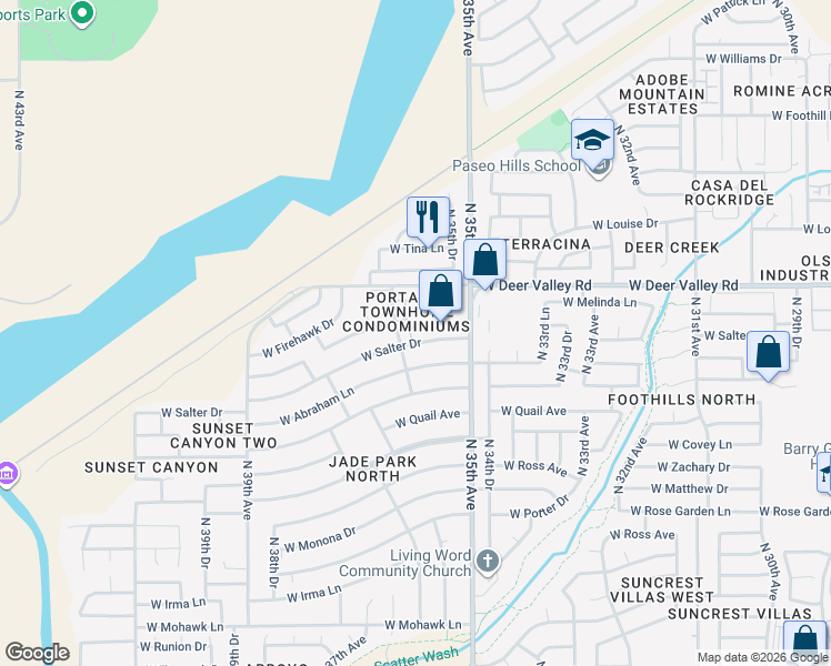 map of restaurants, bars, coffee shops, grocery stores, and more near 21610 North 35th Avenue in Glendale