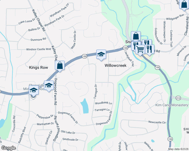 map of restaurants, bars, coffee shops, grocery stores, and more near 3421 Tarragon Drive in Decatur