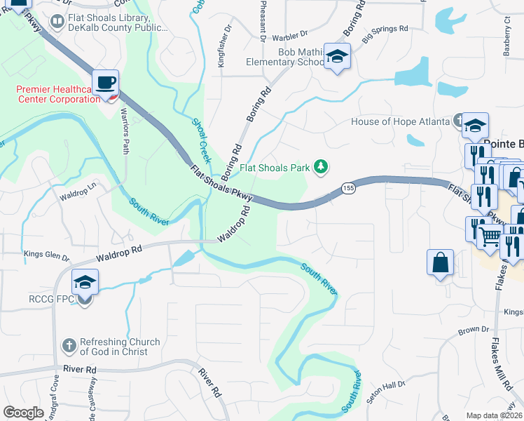 map of restaurants, bars, coffee shops, grocery stores, and more near in DeKalb County