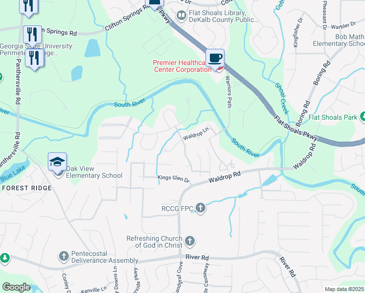 map of restaurants, bars, coffee shops, grocery stores, and more near 3153 Kingswood Glen in Decatur