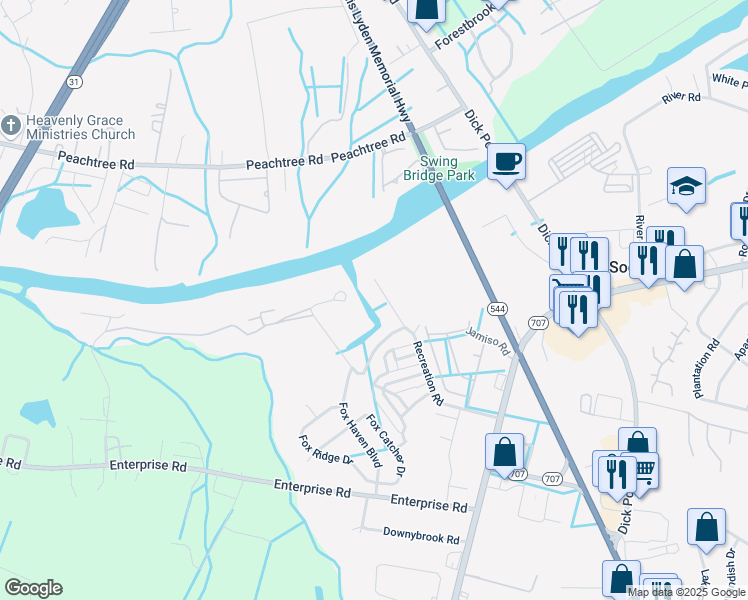 map of restaurants, bars, coffee shops, grocery stores, and more near 5735 Recreation Road in Myrtle Beach