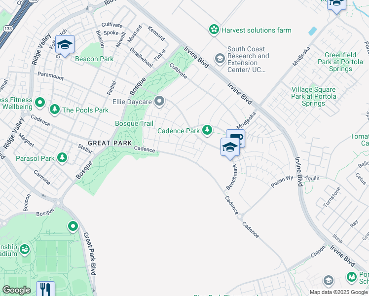 map of restaurants, bars, coffee shops, grocery stores, and more near 158 Scale in Irvine