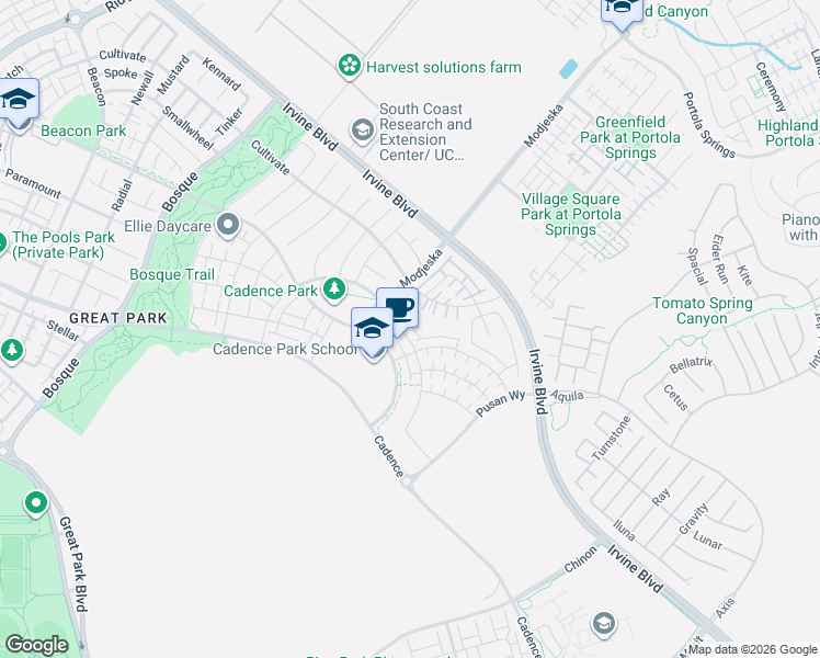 map of restaurants, bars, coffee shops, grocery stores, and more near 167 Frame in Irvine