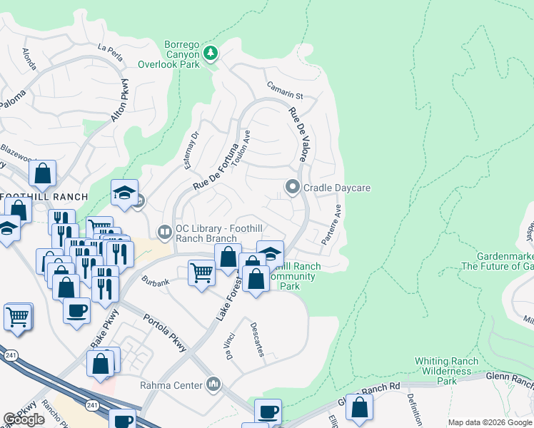 map of restaurants, bars, coffee shops, grocery stores, and more near 195 Chaumont Circle in Lake Forest