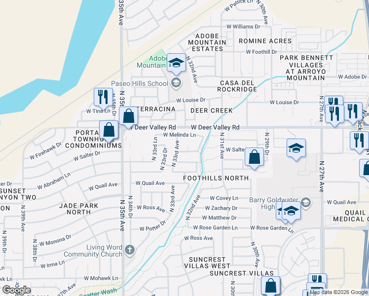 map of restaurants, bars, coffee shops, grocery stores, and more near 21610 North 32nd Drive in Phoenix