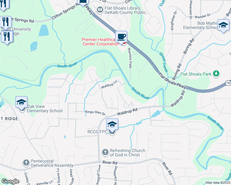 map of restaurants, bars, coffee shops, grocery stores, and more near 3814 Waldrop Lane in Decatur
