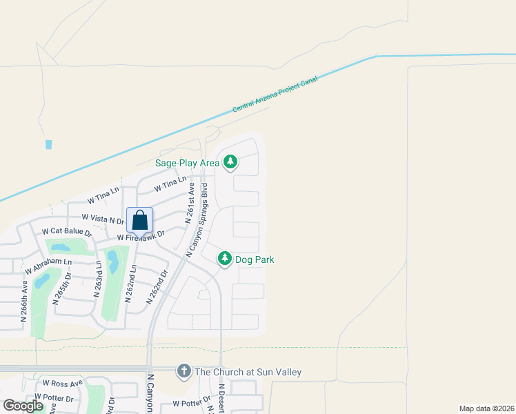 map of restaurants, bars, coffee shops, grocery stores, and more near 25921 West Via Del Sol Drive in Buckeye