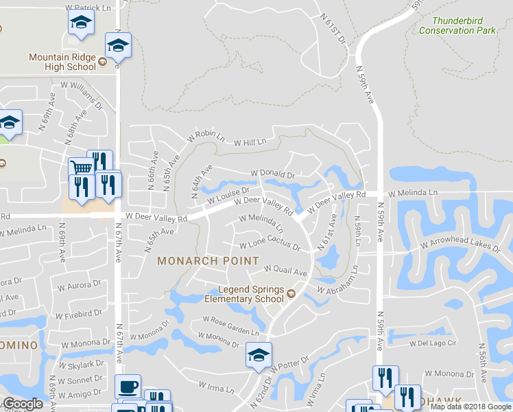 map of restaurants, bars, coffee shops, grocery stores, and more near 6301 West Deer Valley Road in Glendale