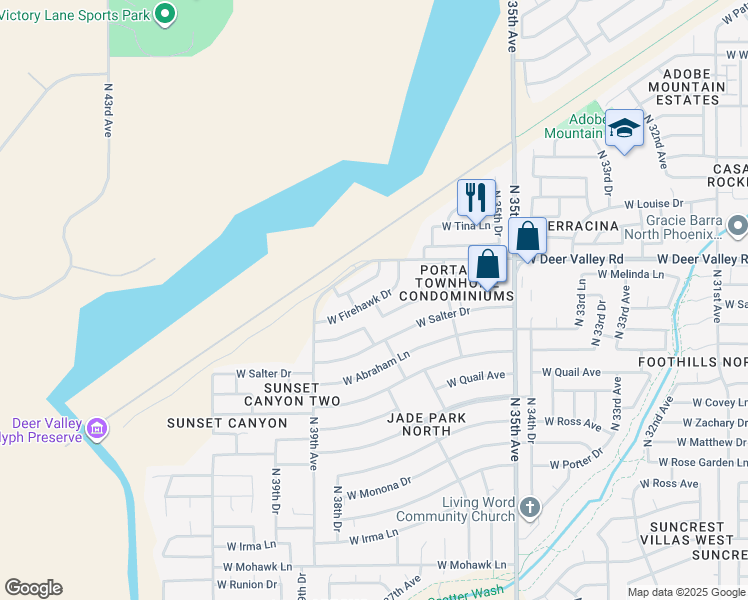 map of restaurants, bars, coffee shops, grocery stores, and more near 3707 West Firehawk Drive in Glendale