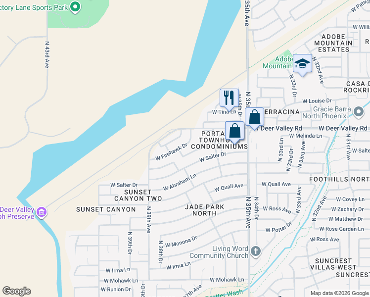 map of restaurants, bars, coffee shops, grocery stores, and more near 3645 West Firehawk Drive in Glendale