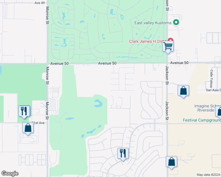 map of restaurants, bars, coffee shops, grocery stores, and more near 82616 Pedrera Lane in Indio