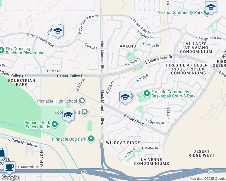 map of restaurants, bars, coffee shops, grocery stores, and more near 3610 East Half Hitch Place in Phoenix