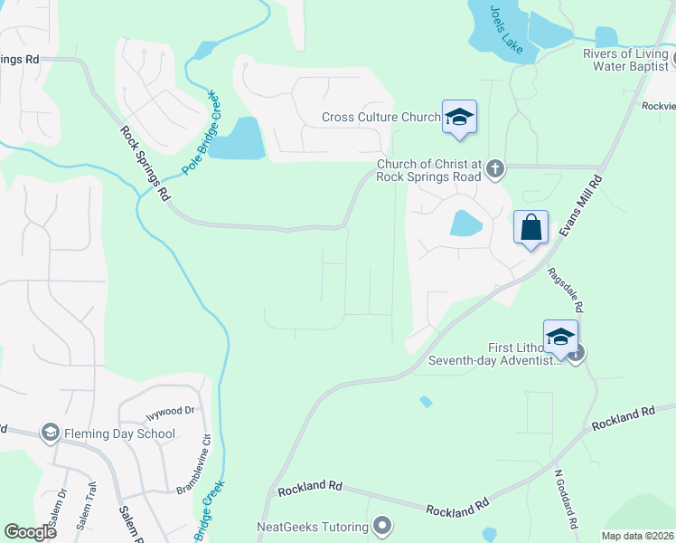 map of restaurants, bars, coffee shops, grocery stores, and more near 6251 Rock Springs Road in Lithonia