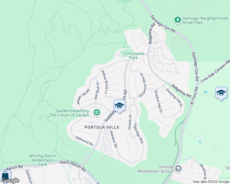 map of restaurants, bars, coffee shops, grocery stores, and more near 28591 Shady Ridge Lane in Trabuco Canyon