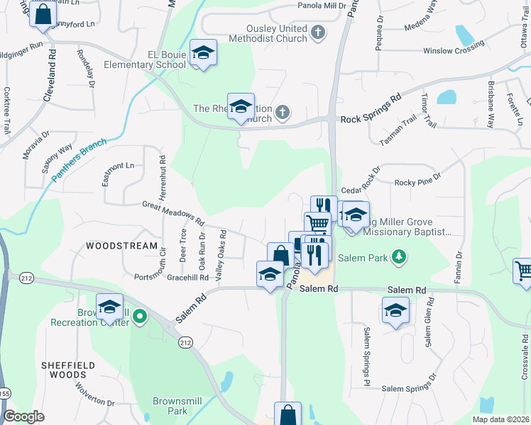 map of restaurants, bars, coffee shops, grocery stores, and more near 3431 Great Meadows Court in Stonecrest