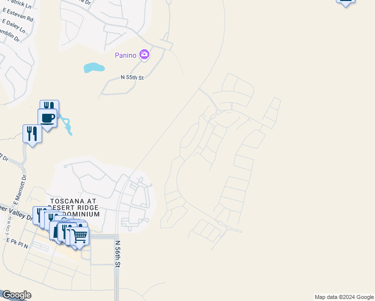 map of restaurants, bars, coffee shops, grocery stores, and more near 21428 56th Street in Phoenix