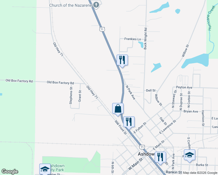 map of restaurants, bars, coffee shops, grocery stores, and more near 1409 North Constitution Avenue in Ashdown