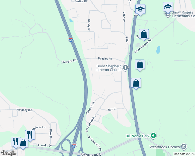 map of restaurants, bars, coffee shops, grocery stores, and more near 116 North Village Drive in Gardendale